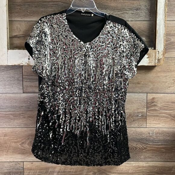Pretty Guide, XXL, Black and Silver Sequined Top - Picture 1 of 5